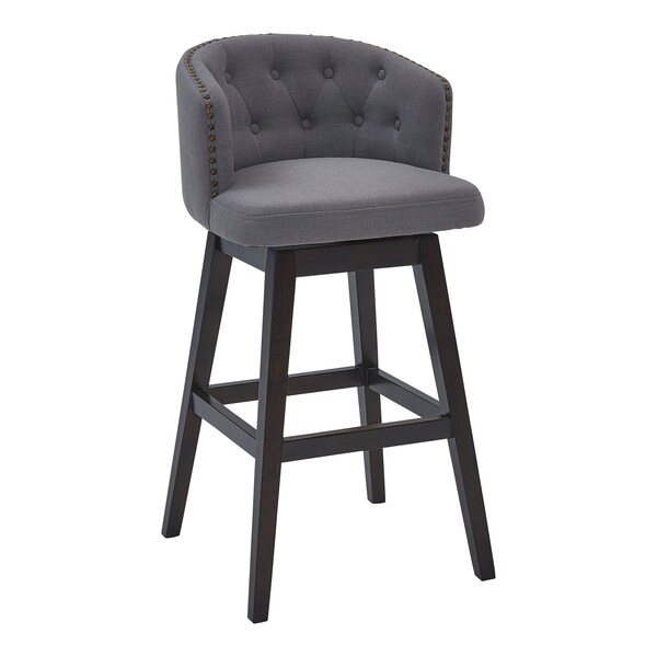 Armen Living Celine 26" Counter Height Swivel Gray Fabric and Espresso Wood Bar Stool LCCIBAESGR26 - main
